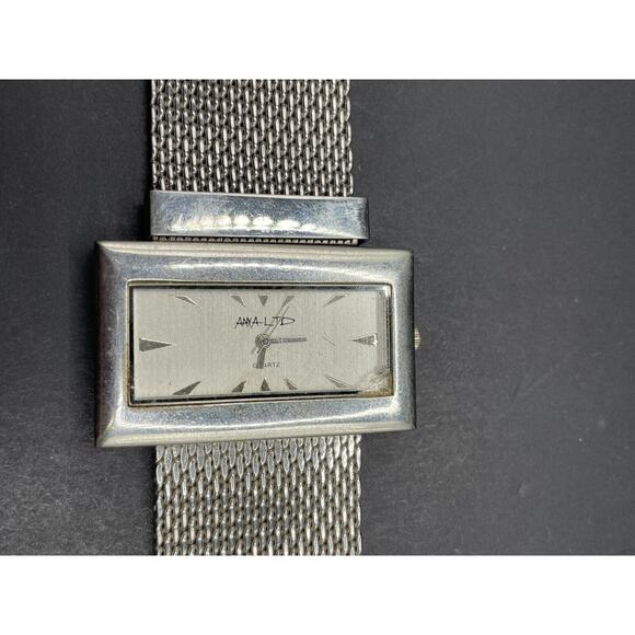 Vintage Anya Ltd. Watch Silver Tone G2249 Rectangular Face Mesh Strap - Picture 2 of 10